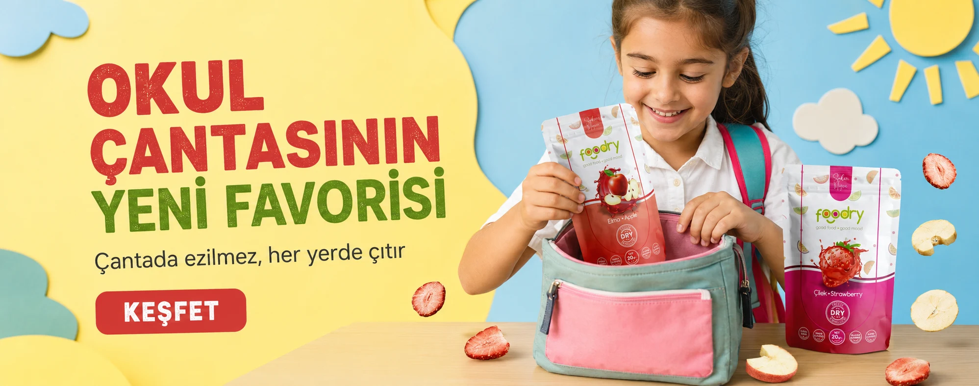 Okul çantasının yeni favorisi. Çantada ezilmez, her yerde çıtır. Keşfet.