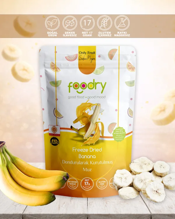 Dondurularak Kurutulmuş Muz – Freeze Dry Muz 17g | Katkısız Çıtır Meyve Atıştırmalığı