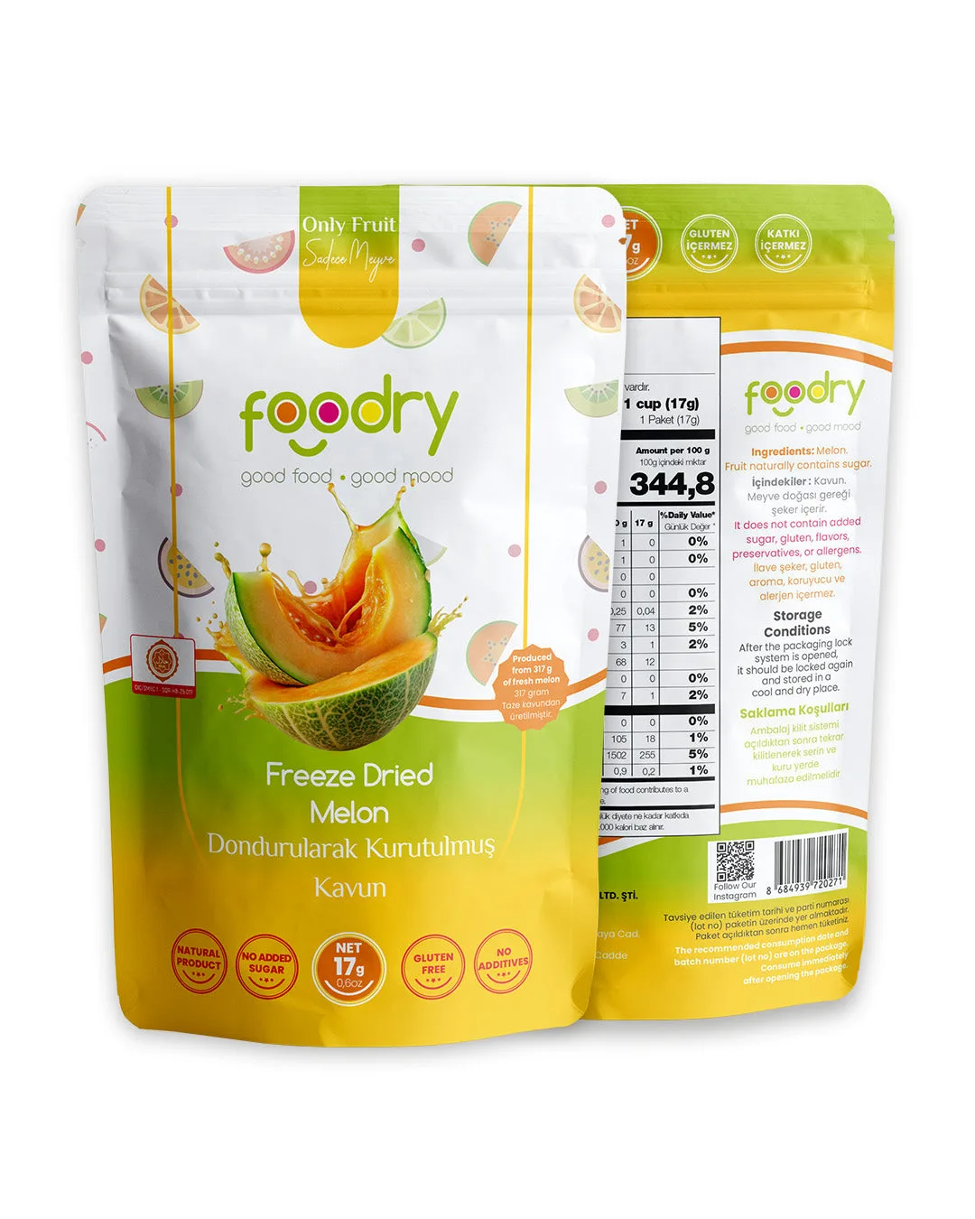 Dondurularak Kurutulmuş Kavun – Freeze Dry Kavun 17g | Katkısız Çıtır Meyve Atıştırmalığı