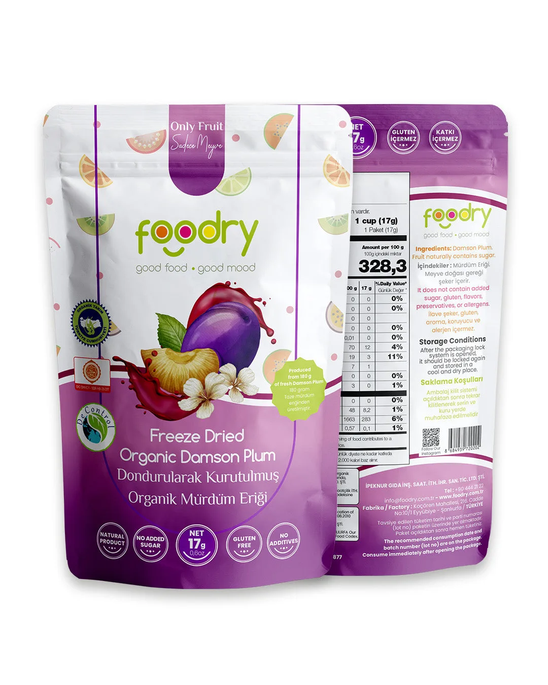 Dondurularak Kurutulmuş Mürdüm Eriği – Freeze Dry Mürdüm Eriği 17 g | Katkısız Çıtır Meyve Atıştırmalığı