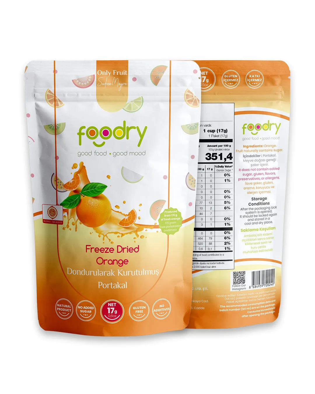 Dondurularak Kurutulmuş Portakal – Freeze Dry Portakal 17g | Katkısız Çıtır Meyve Atıştırmalığı