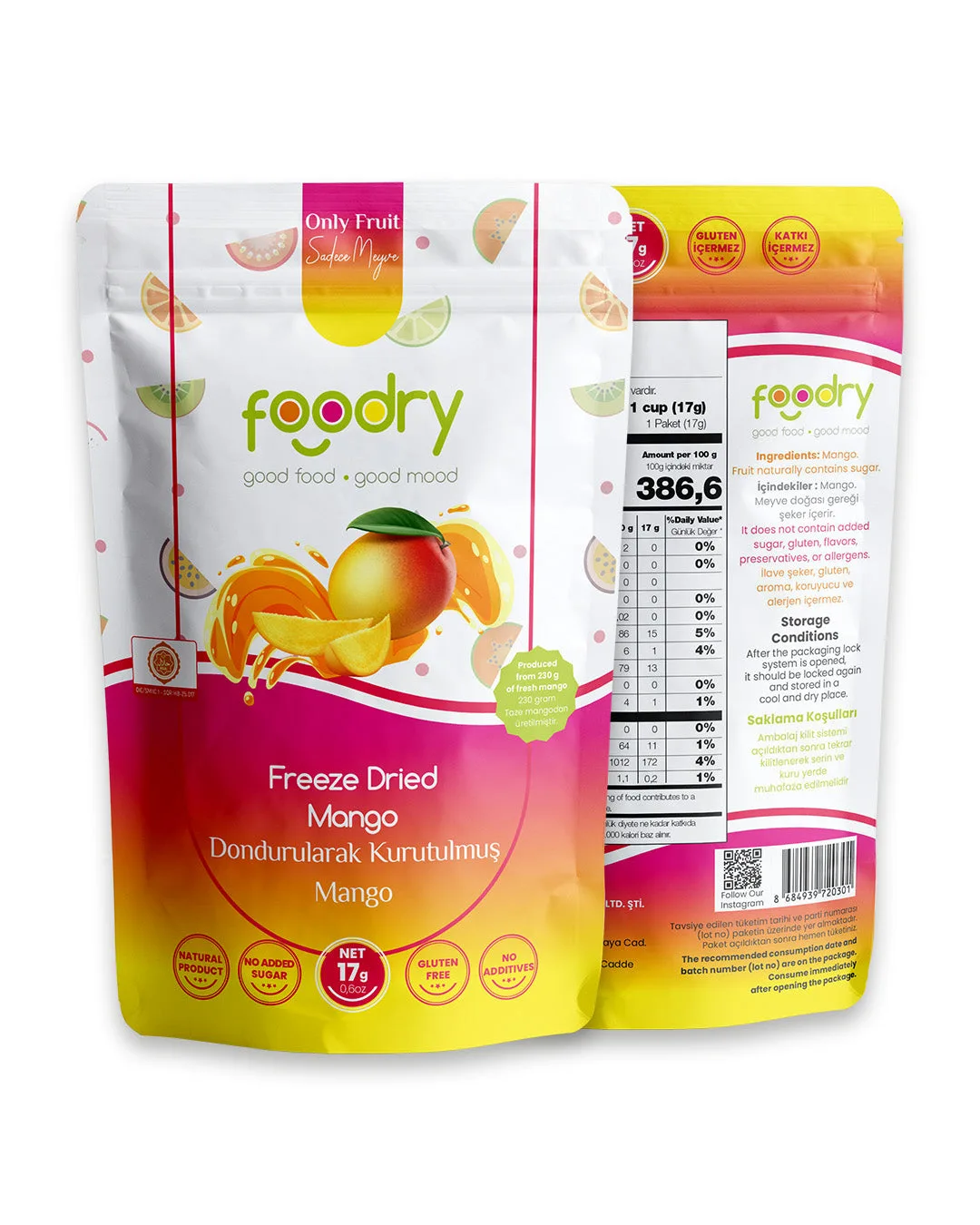 Dondurularak Kurutulmuş Mango – Freeze Dry Mango 17g | Katkısız Çıtır Meyve Atıştırmalığı