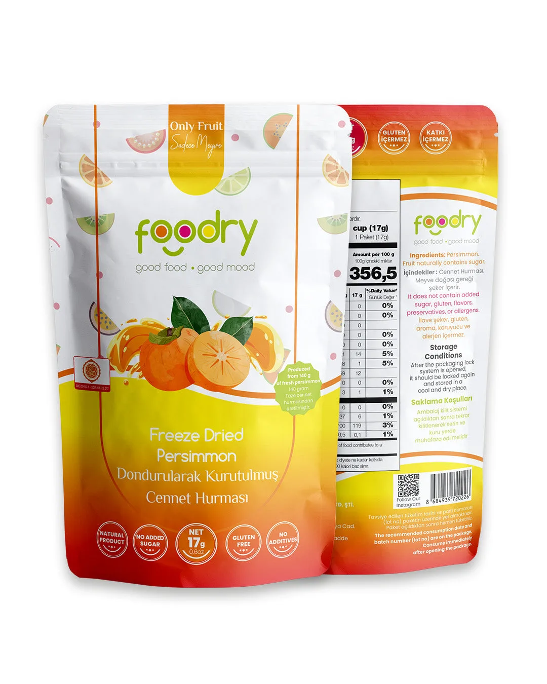 Dondurularak Kurutulmuş Cennet Hurması – Freeze Dry Cennet Hurması 17g | Katkısız Çıtır Meyve Atıştırmalığı