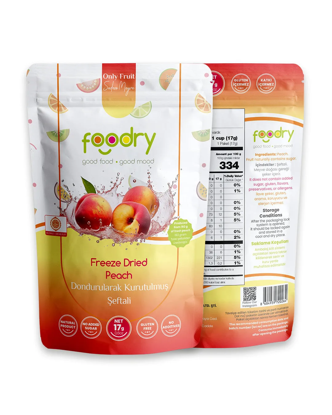 Dondurularak Kurutulmuş Şeftali – Freeze Dry Şeftali 17g | Katkısız Çıtır Meyve Atıştırmalığı