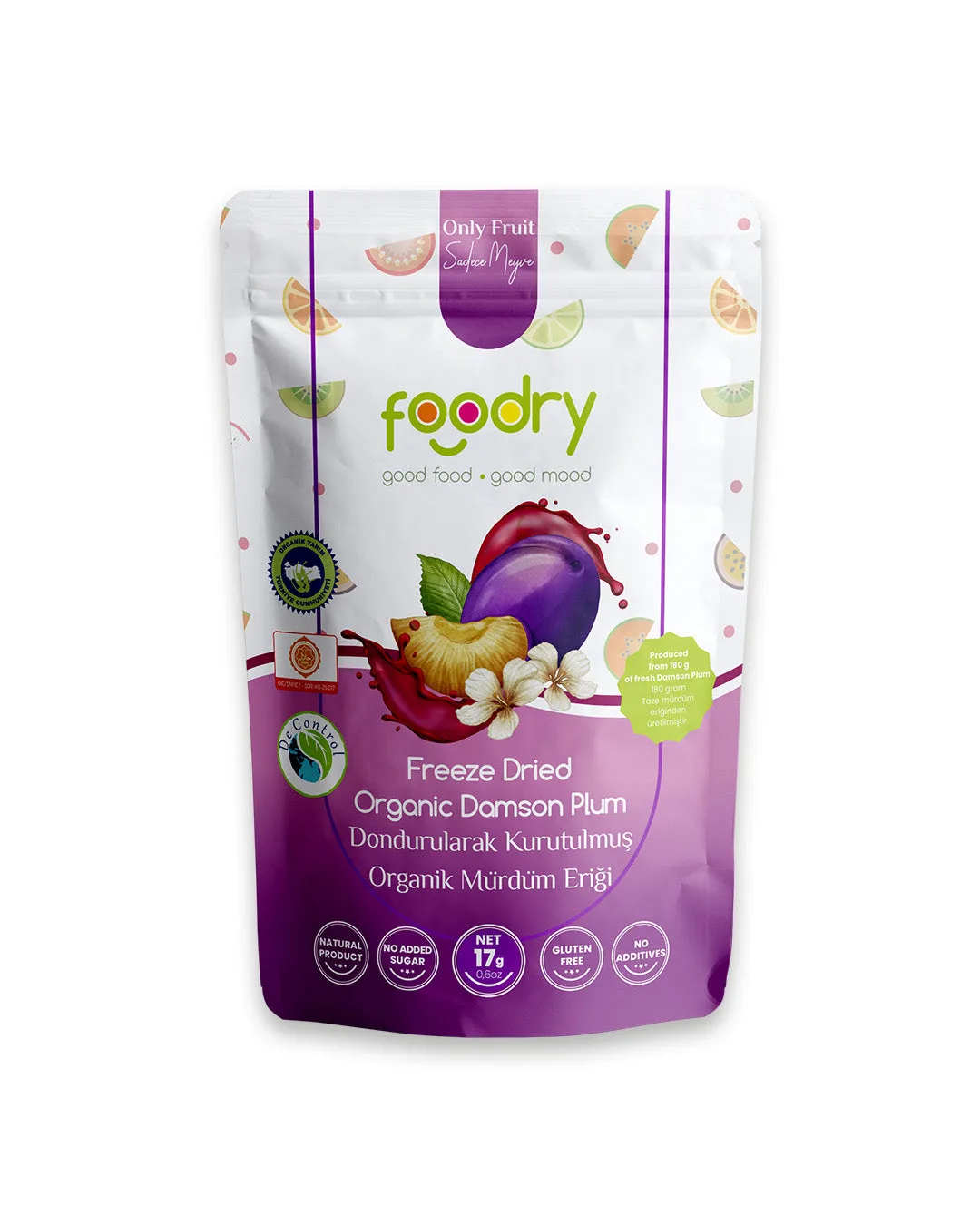Dondurularak Kurutulmuş Mürdüm Eriği – Freeze Dry Mürdüm Eriği 17 g | Katkısız Çıtır Meyve Atıştırmalığı