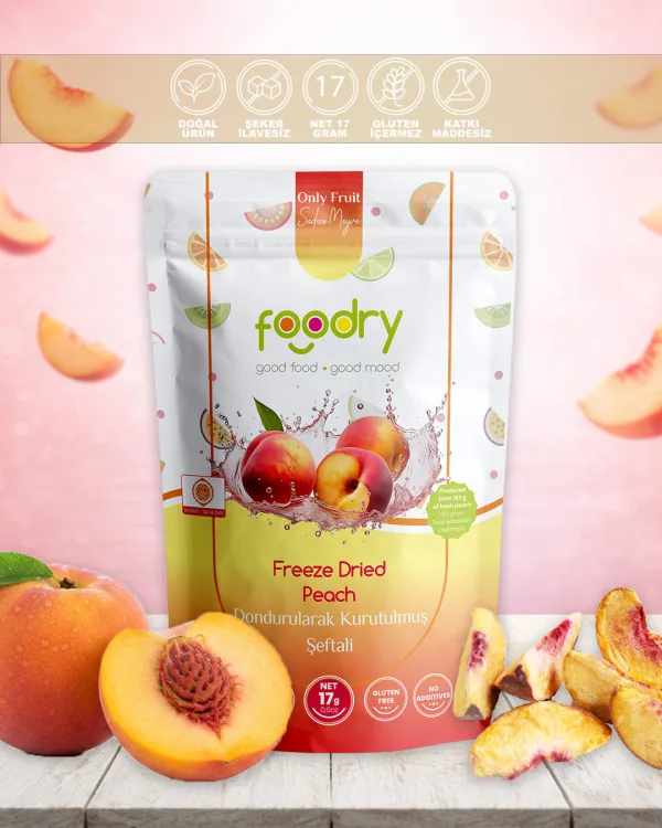 Dondurularak Kurutulmuş Şeftali – Freeze Dry Şeftali 17g | Katkısız Çıtır Meyve Atıştırmalığı