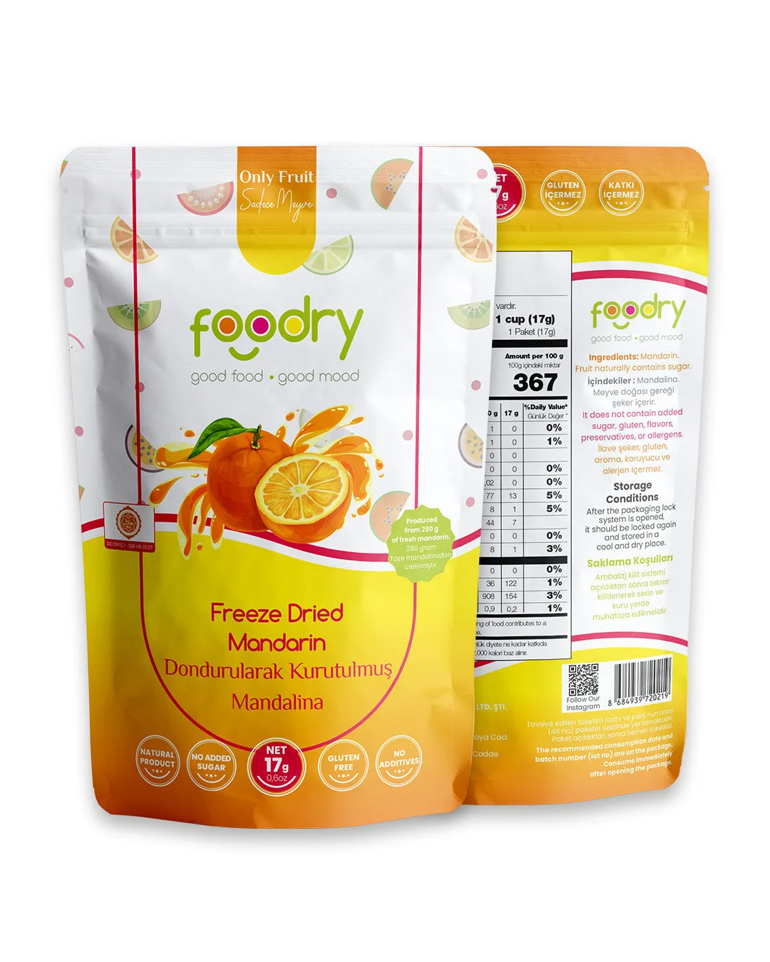 Dondurularak Kurutulmuş Mandalina – Freeze Dry Mandalina 17g | Katkısız Çıtır Meyve Atıştırmalığı