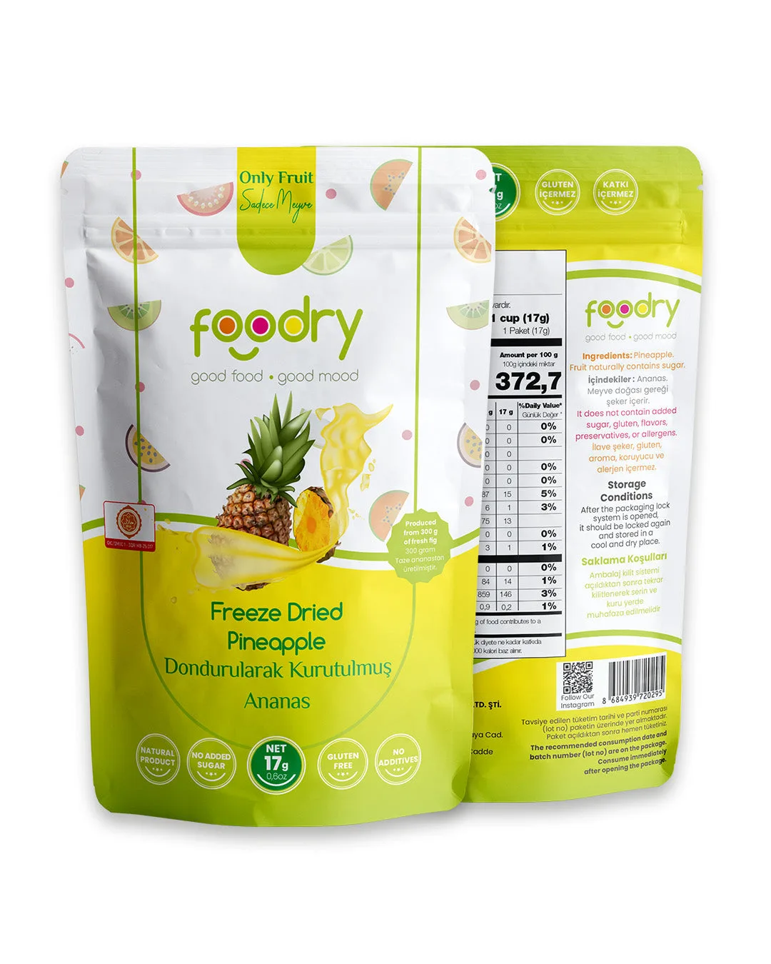 Dondurularak Kurutulmuş Ananas – Freeze Dry Ananas 17g | Katkısız Çıtır Meyve Atıştırmalığı