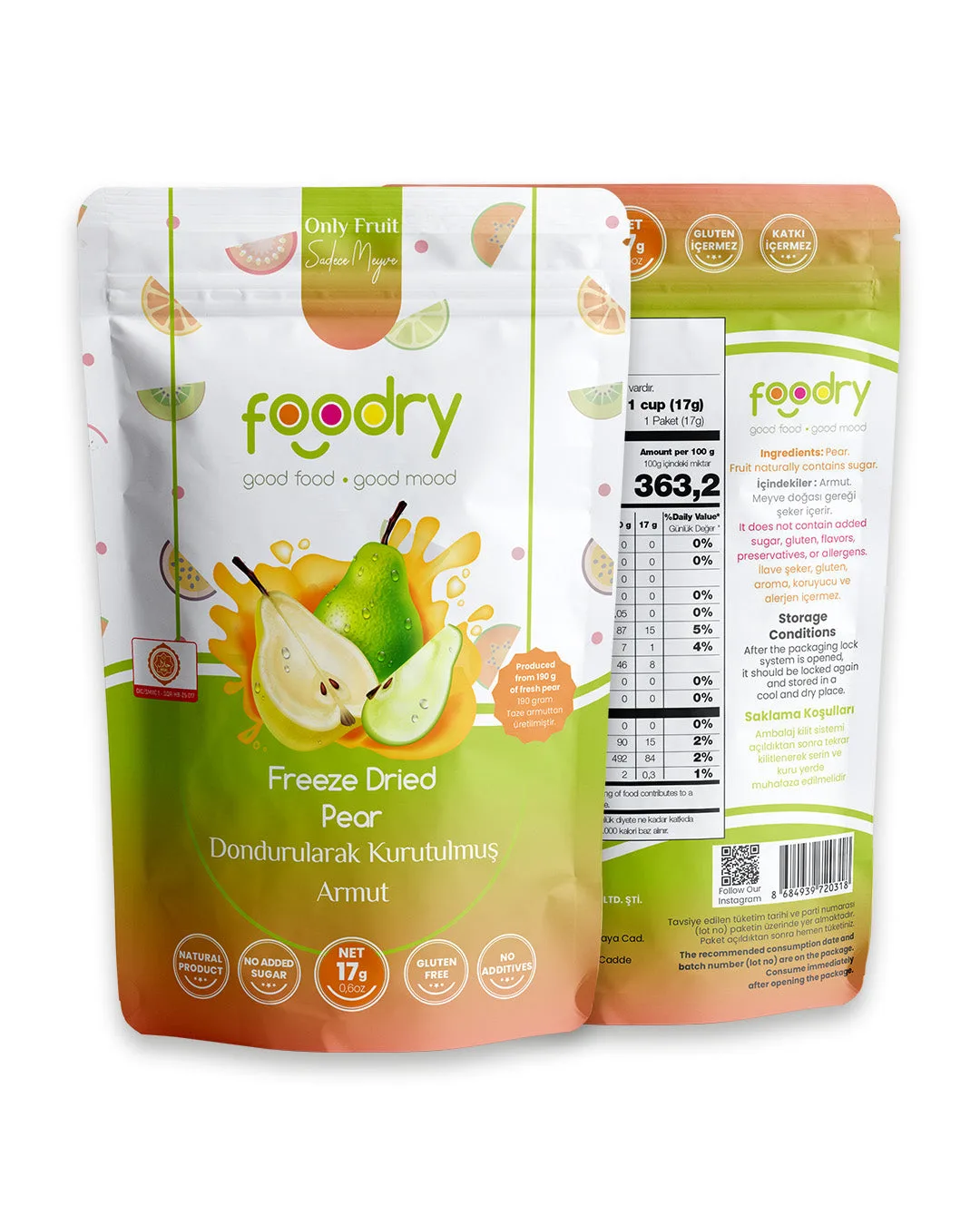 Dondurularak Kurutulmuş Armut – Freeze Dry Armut 17g | Katkısız Çıtır Meyve Atıştırmalığı