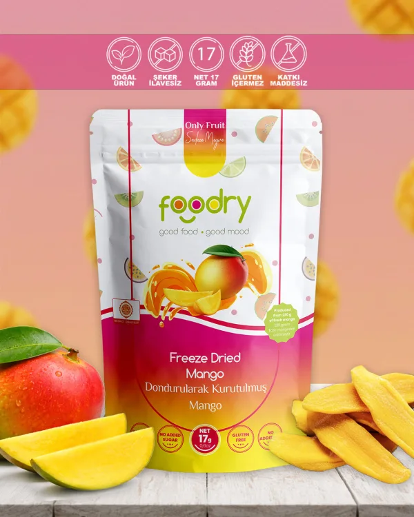 Dondurularak Kurutulmuş Mango – Freeze Dry Mango 17g | Katkısız Çıtır Meyve Atıştırmalığı